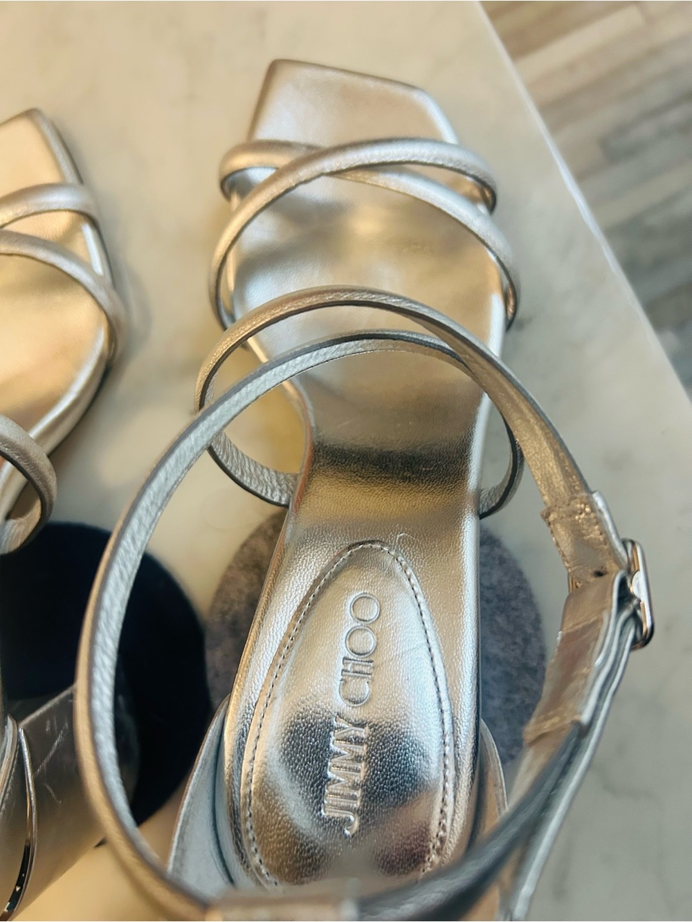 Jimmy Choo Metallic Silver Strappy Heels